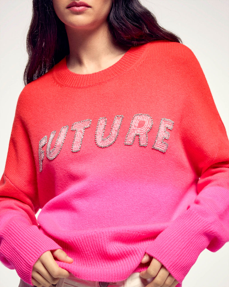 Pull Col Rond Dip Dye À Broderies En Perles "Future"