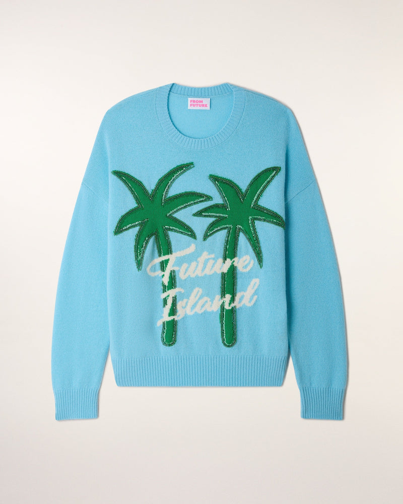 Pull Col Rond Motif Palmiers