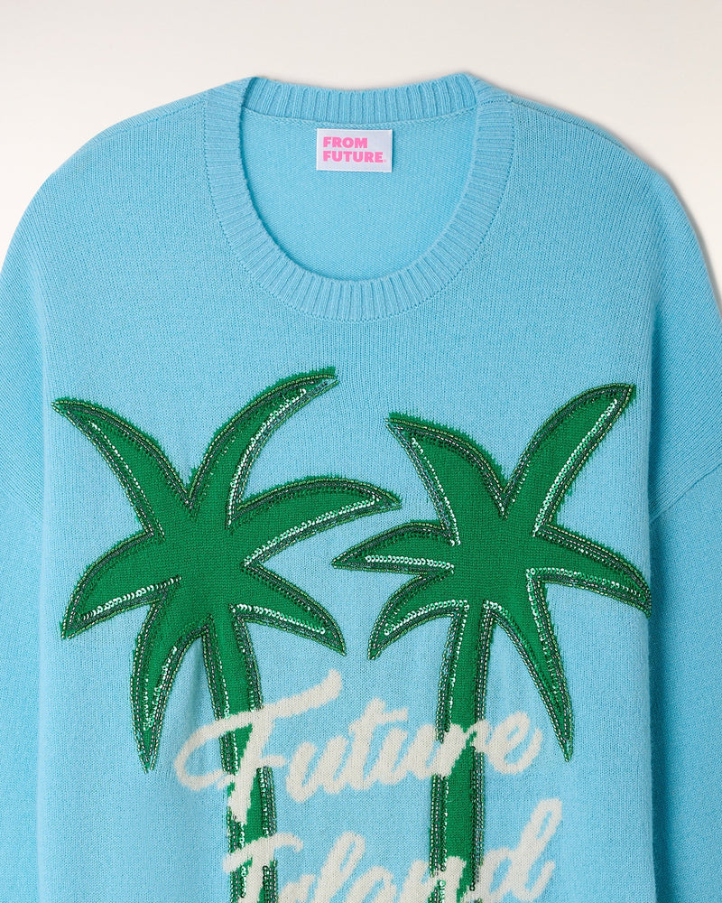 Pull Col Rond Motif Palmiers