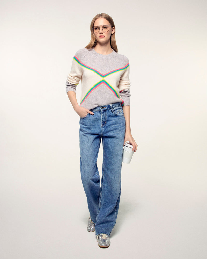 Pull Col Rond Bandes Multicolores