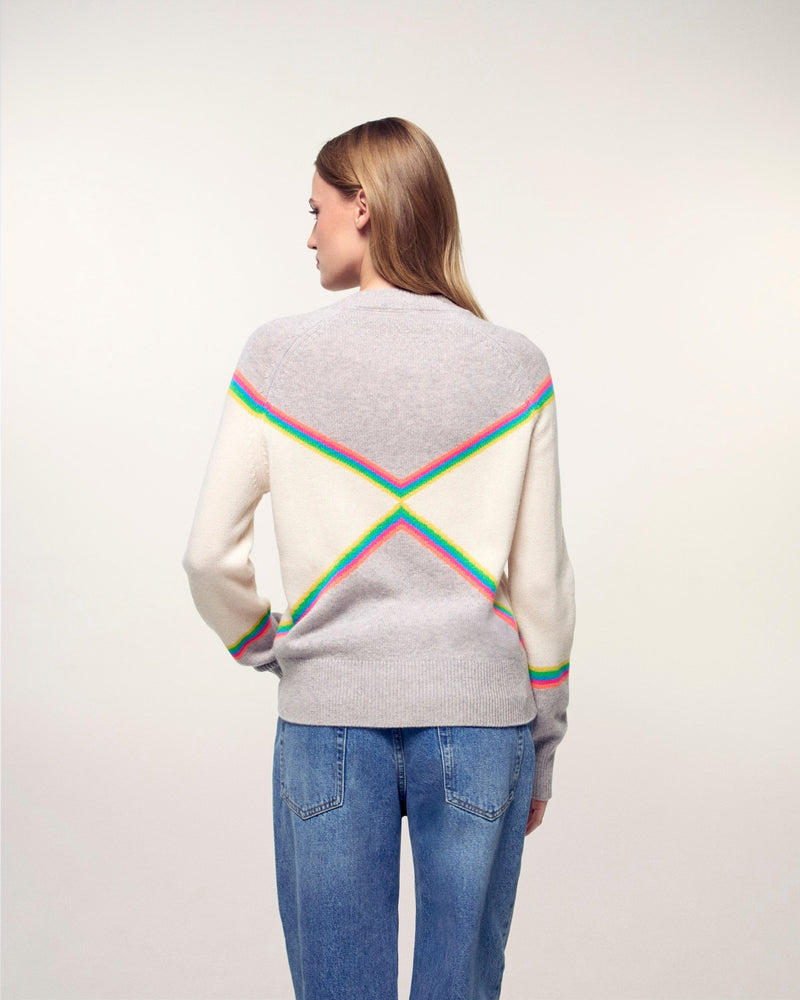 Pull Col Rond Bandes Multicolores