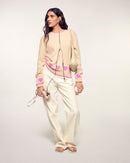 Pull Col Rond à Motifs Cœurs - Beige Chiné