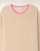 Pull Col Rond à Motifs Cœurs - Beige Chiné