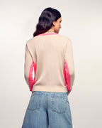 Pull Col V Bandes Contrastées - Beige Chiné