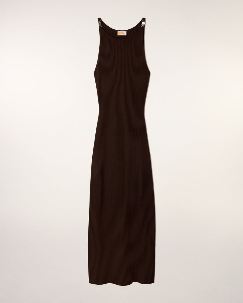 Robe Longue Côtelée Bijoux Aux Épaules