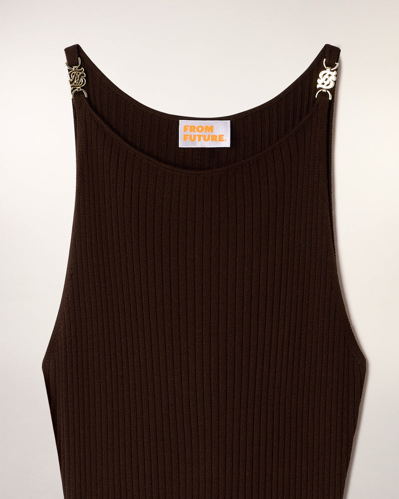 Robe Longue Côtelée Bijoux Aux Épaules