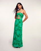 Robe Longue à Découpes Froncées - Green Bloom Lily