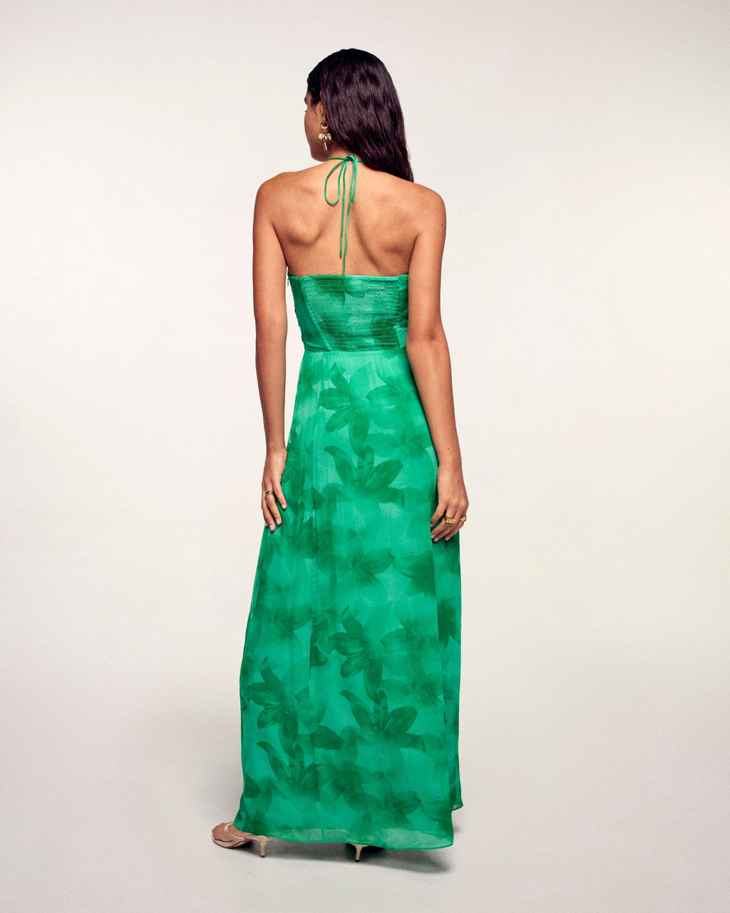 Robe Longue à Découpes Froncées - Green Bloom Lily