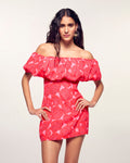 Vestido corto con cuello Bardot