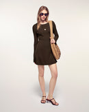 Robe Courte Manches Longues Coeur Ajouré - Chocolat