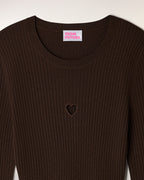 Robe Courte Manches Longues Coeur Ajouré - Chocolat