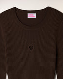 Robe Courte Manches Longues Coeur Ajouré - Chocolat