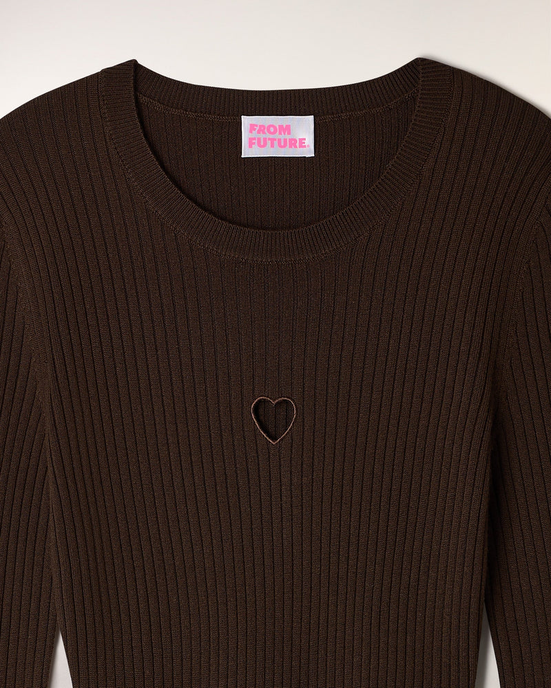 Robe Courte Manches Longues Coeur Ajouré - Chocolat