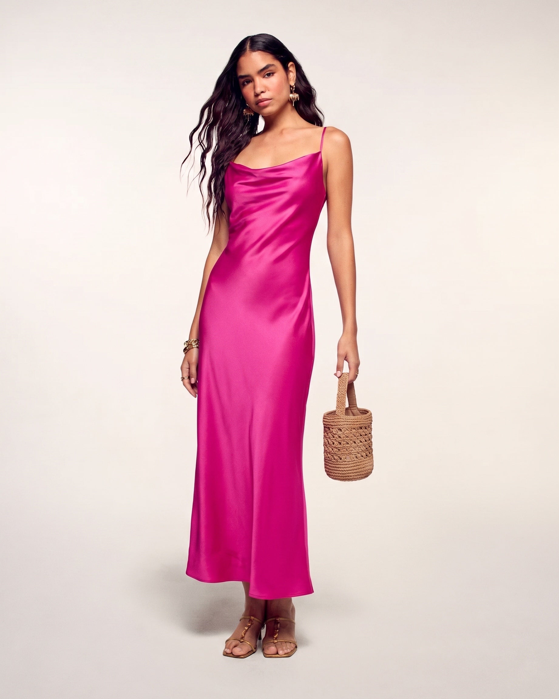 Long Dress with Straps Cowl Neck