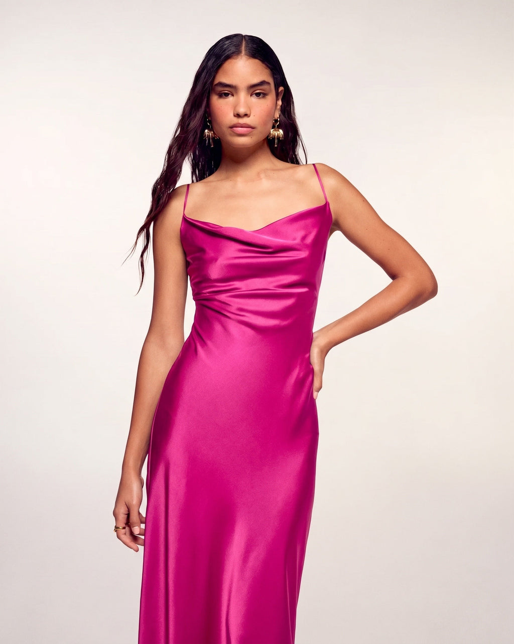 Long Dress with Straps Cowl Neck