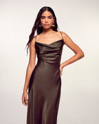 Long Dress with Straps Cowl Neck