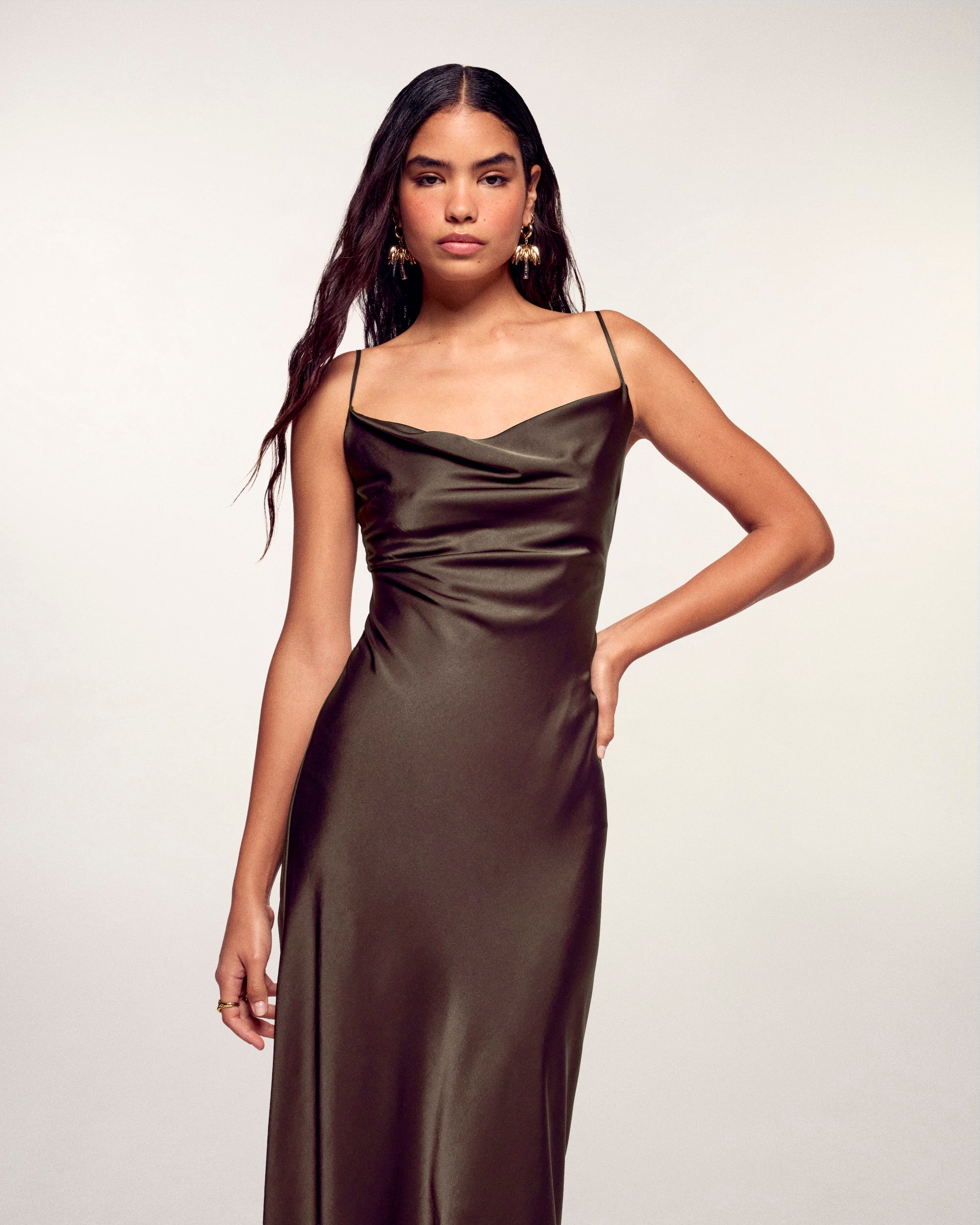 Long Dress with Straps Cowl Neck