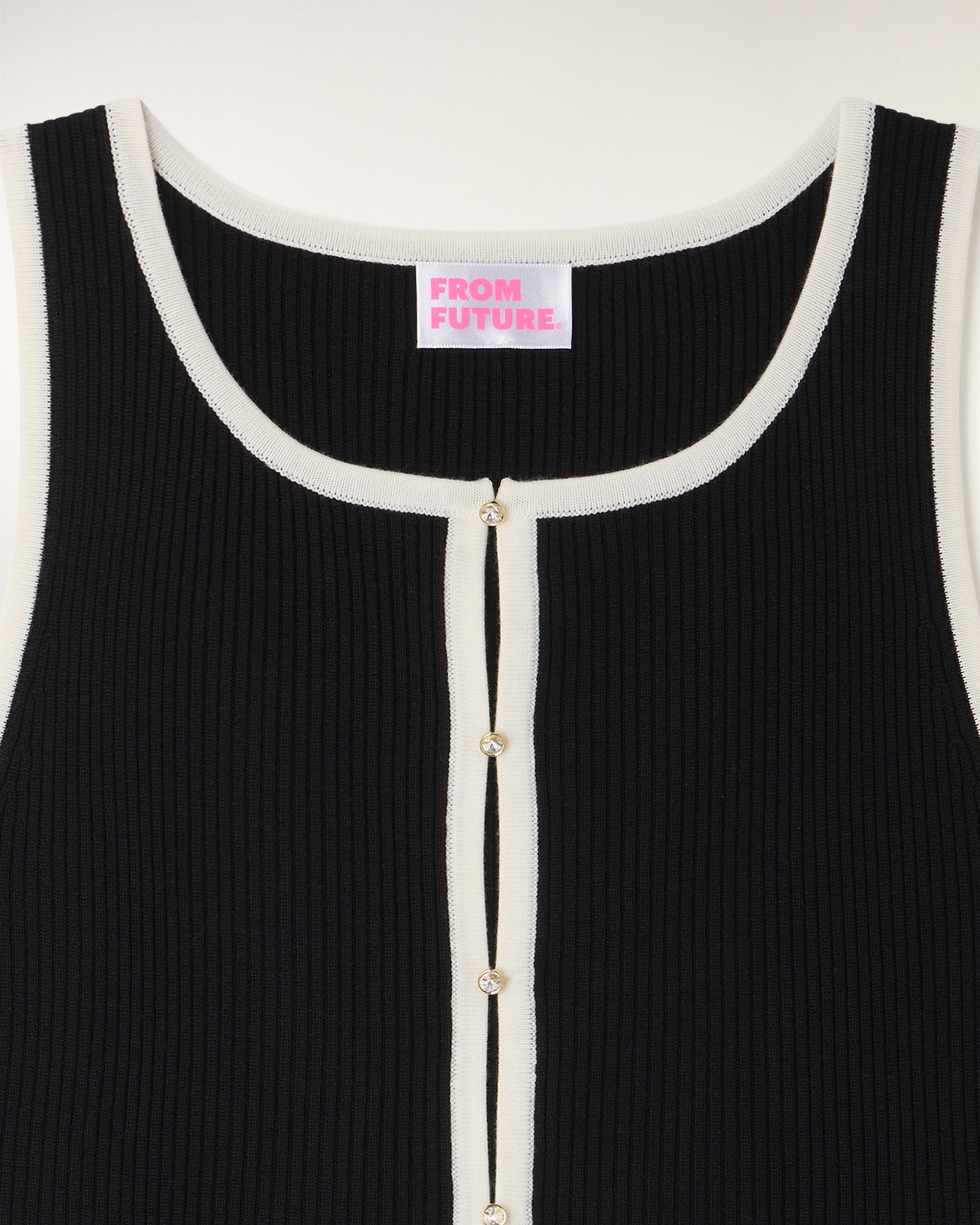 Sleeveless Top with Rhinestone Buttons