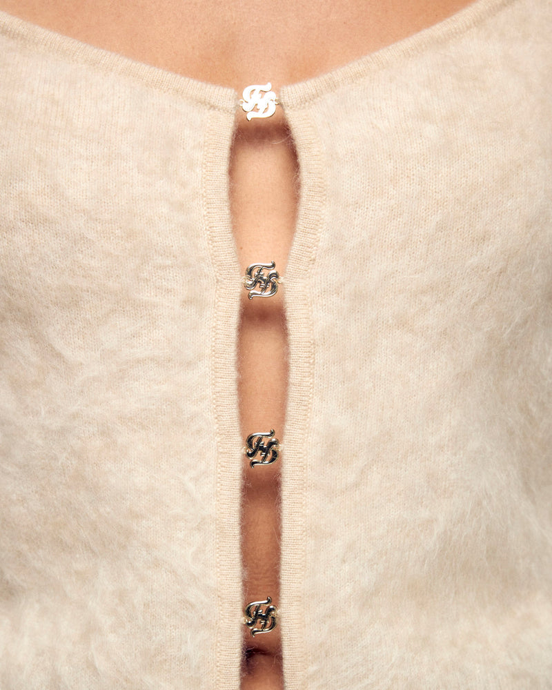 Top Cachemire Brossé Boutons Bijoux