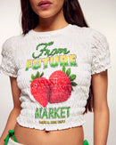 T-Shirt Crop Smocké Imprimé "Market"