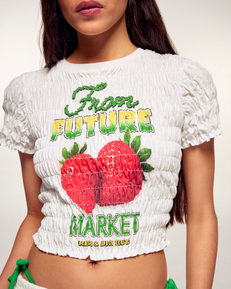 T-Shirt Crop Smocké Imprimé "Market"