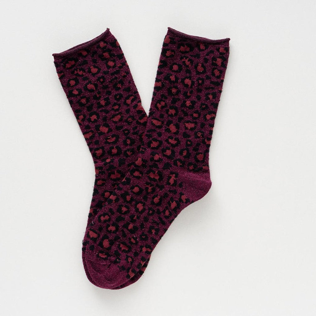 Miljøvenlige glimmersokker i lurex - Bordeaux leopard