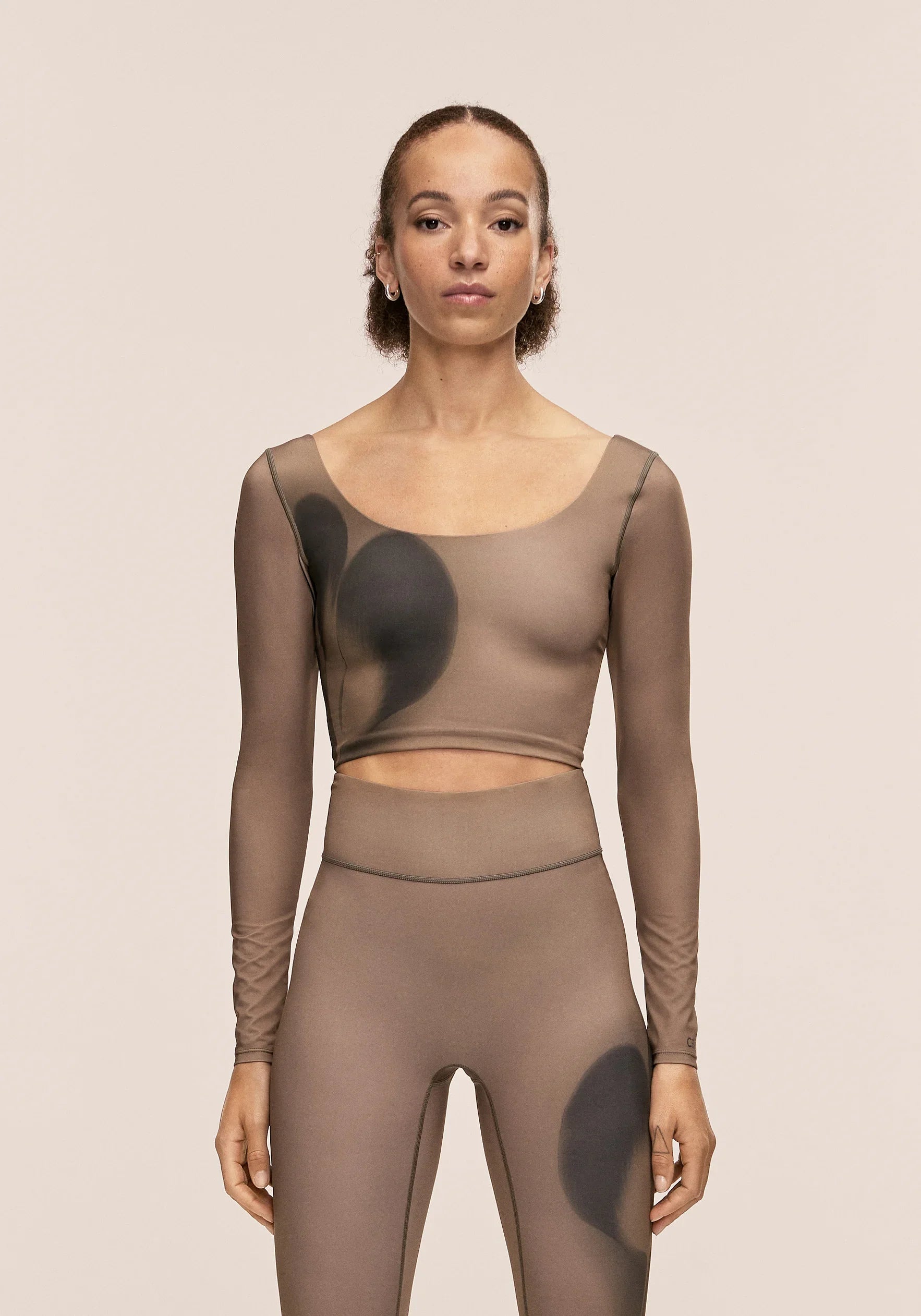 Aura Flower Print Long Sleeve - Aura Lt Khaki