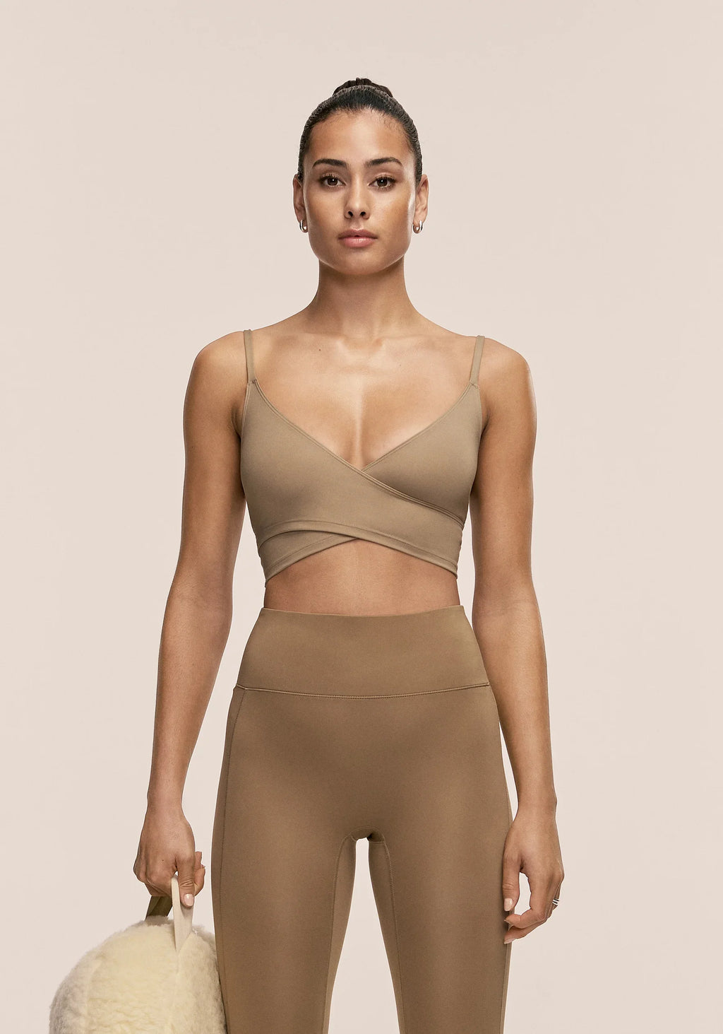 Cross Overlap Sports Top  - Light Khaki