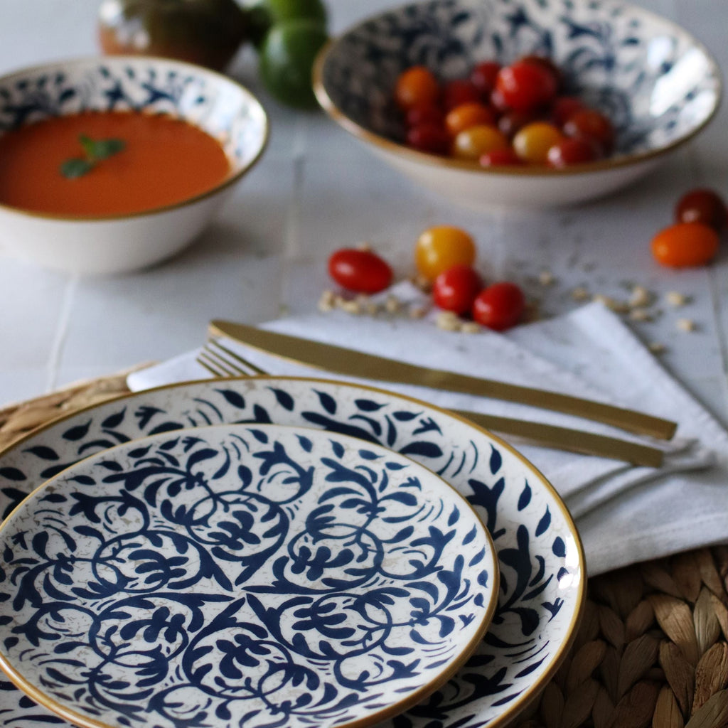 Set of 6 Dessert Plates - Héraclée - 19 cm - Stoneware - Blue Design