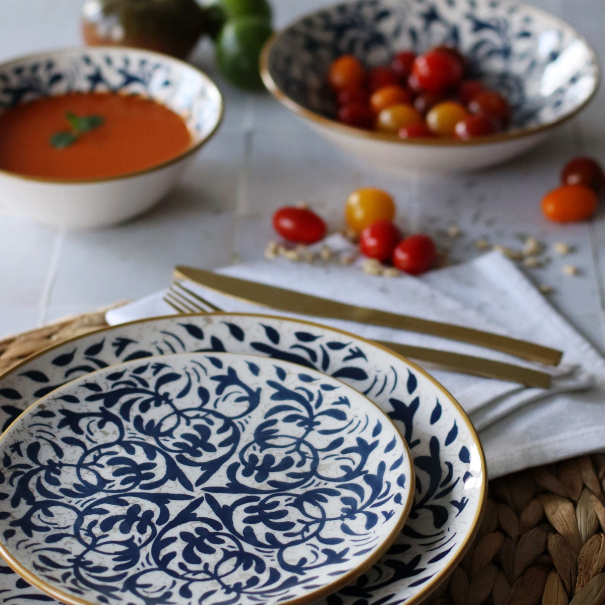 Set of 6 Dessert Plates - Héraclée - 19 cm - Stoneware - Blue Design