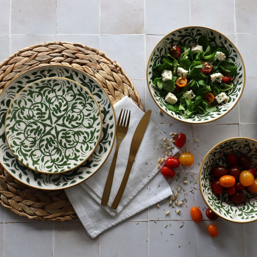 Set of 6 Héraclée Green-Patterned Stoneware Deep Plates - 20cm