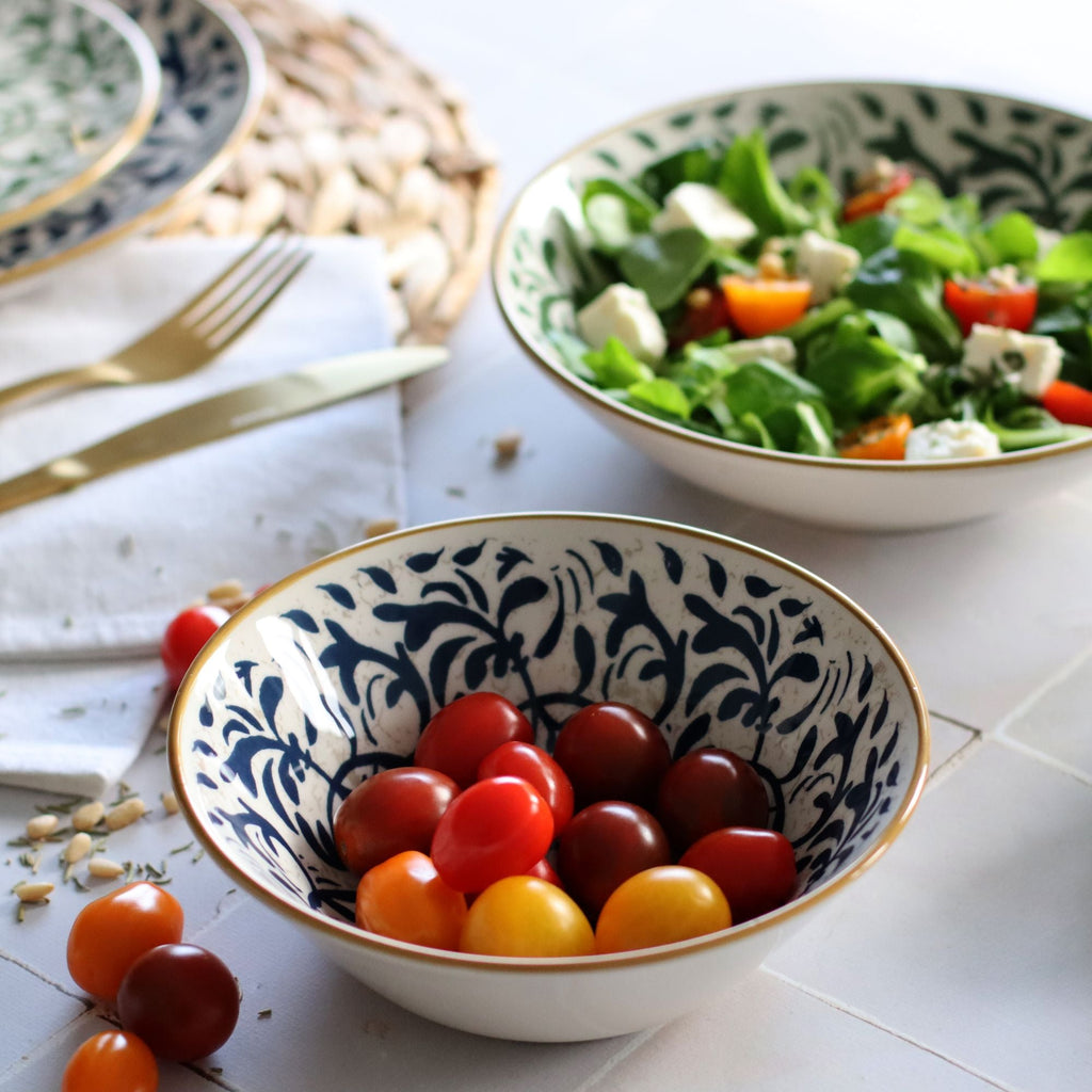 Set of 6 Héraclée Green-Patterned Stoneware Deep Plates - 20cm