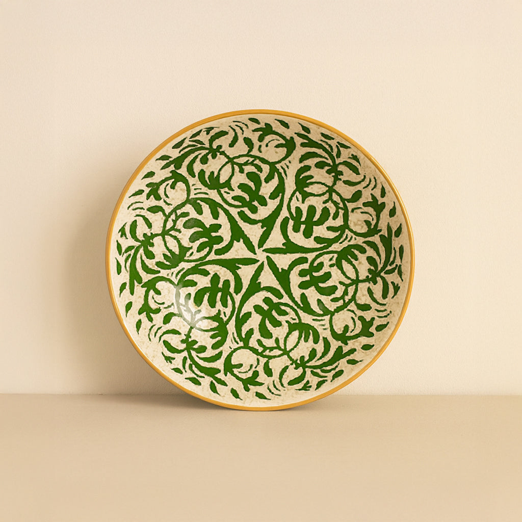 Set of 6 Héraclée Green-Patterned Stoneware Deep Plates - 20cm