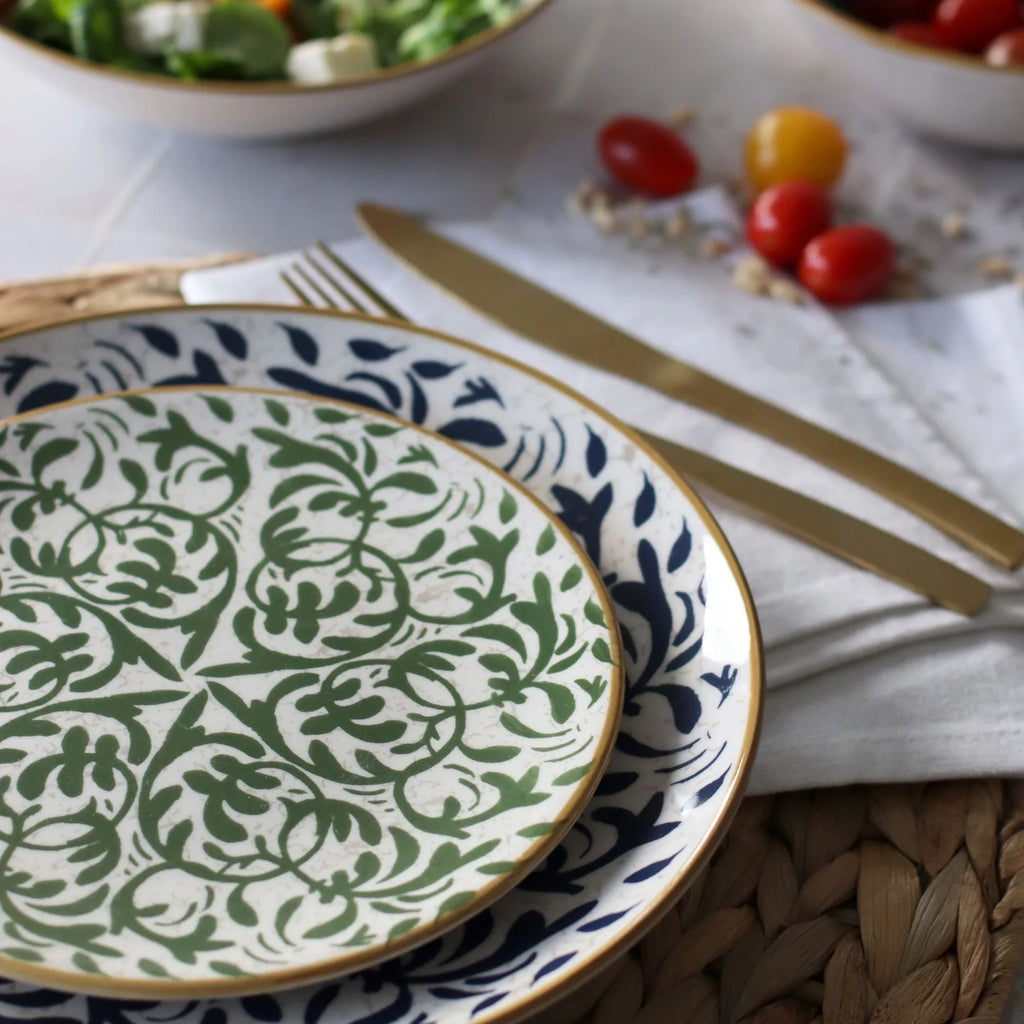 Set of 6 Héraclée Dessert Plates - 19 cm - Stoneware - Green Pattern