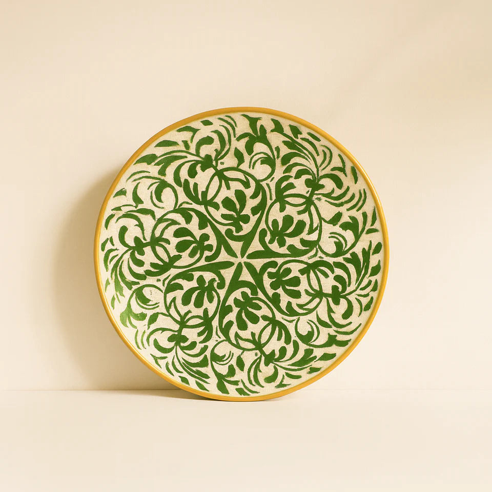 Set of 6 Héraclée Dessert Plates - 19 cm - Stoneware - Green Pattern