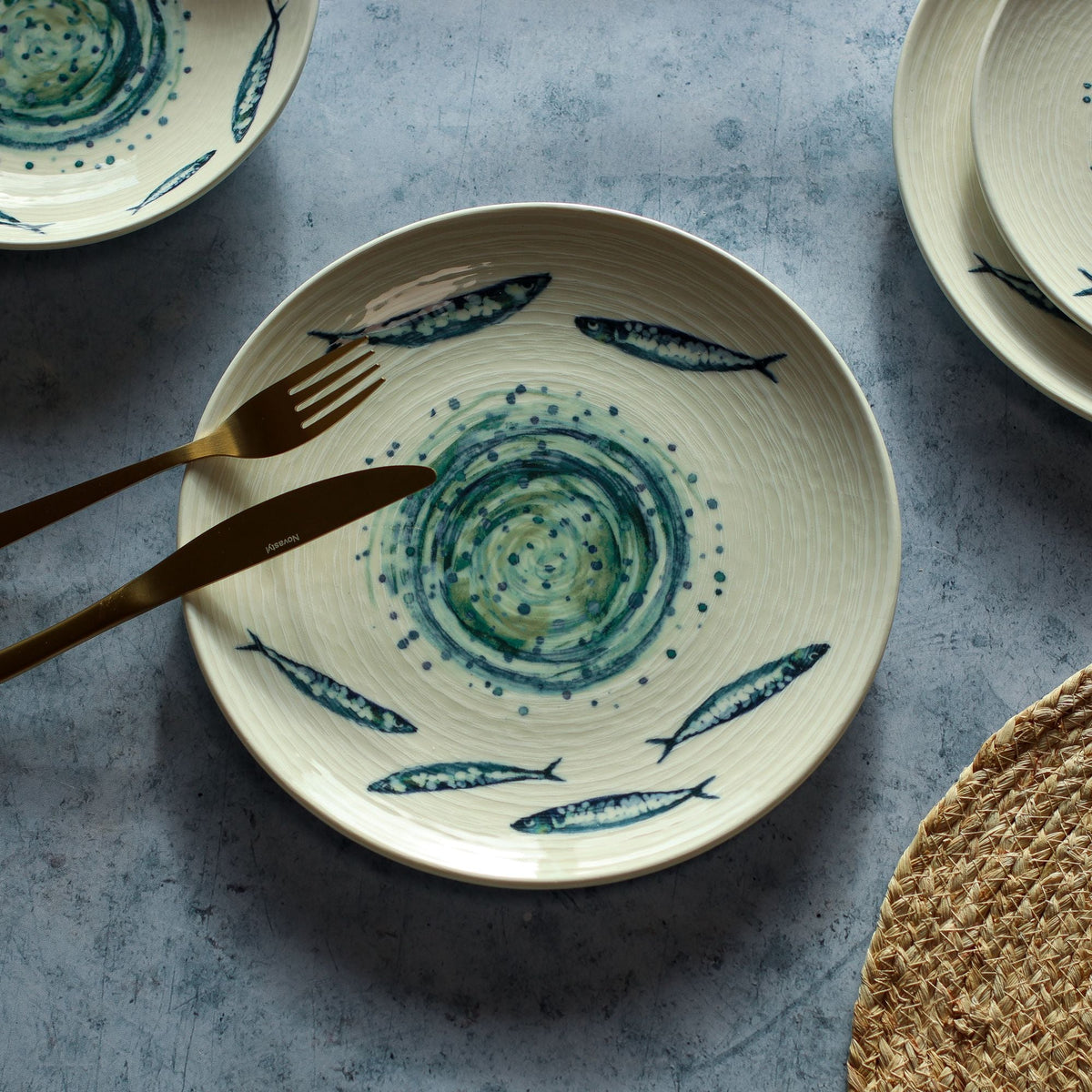 Set of 6 Dinner Plates - Sardine - 27 cm - Earthenware