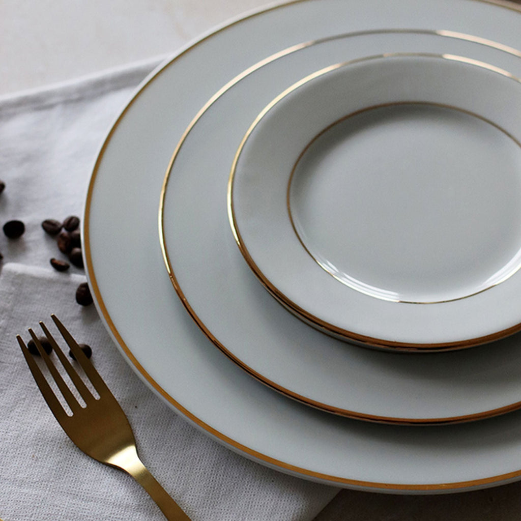 Set of 6 Classic Gold Rim Dessert Plates - 20.5 cm - Porcelain