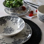Set of 6 Florali Dinner Plates - 26 cm - Black Stoneware