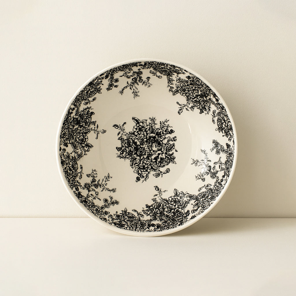 Set of 6 Deep Plates - Florali - 20.5 cm - Stoneware - Black