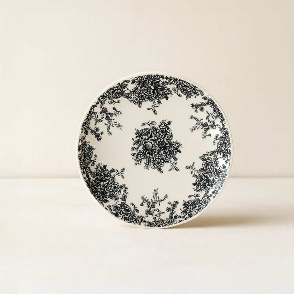 Set of 6 Florali dessert plates - 19cm - Stoneware - Black design