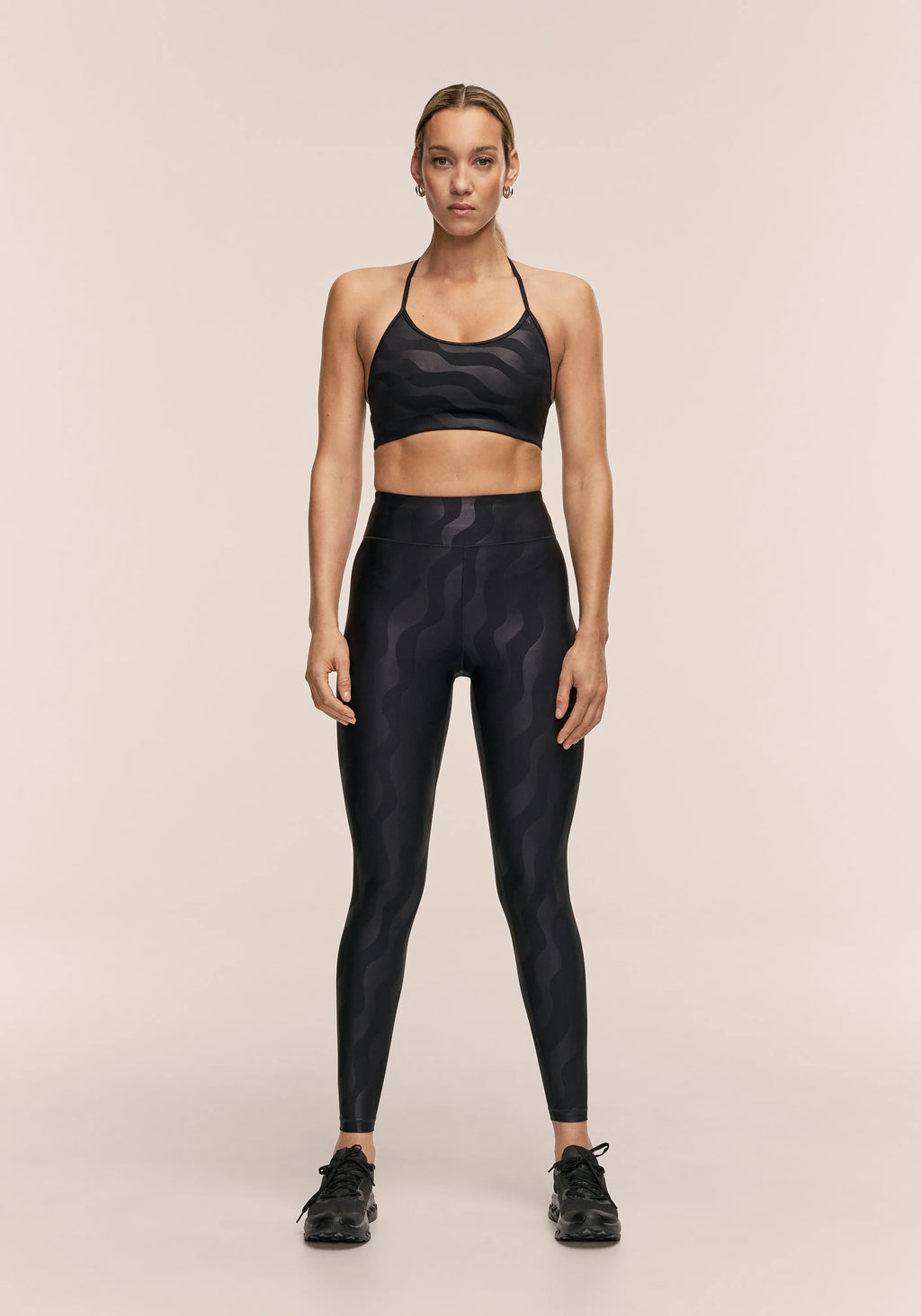 Heat Printed High Waist Tights - Black Geo