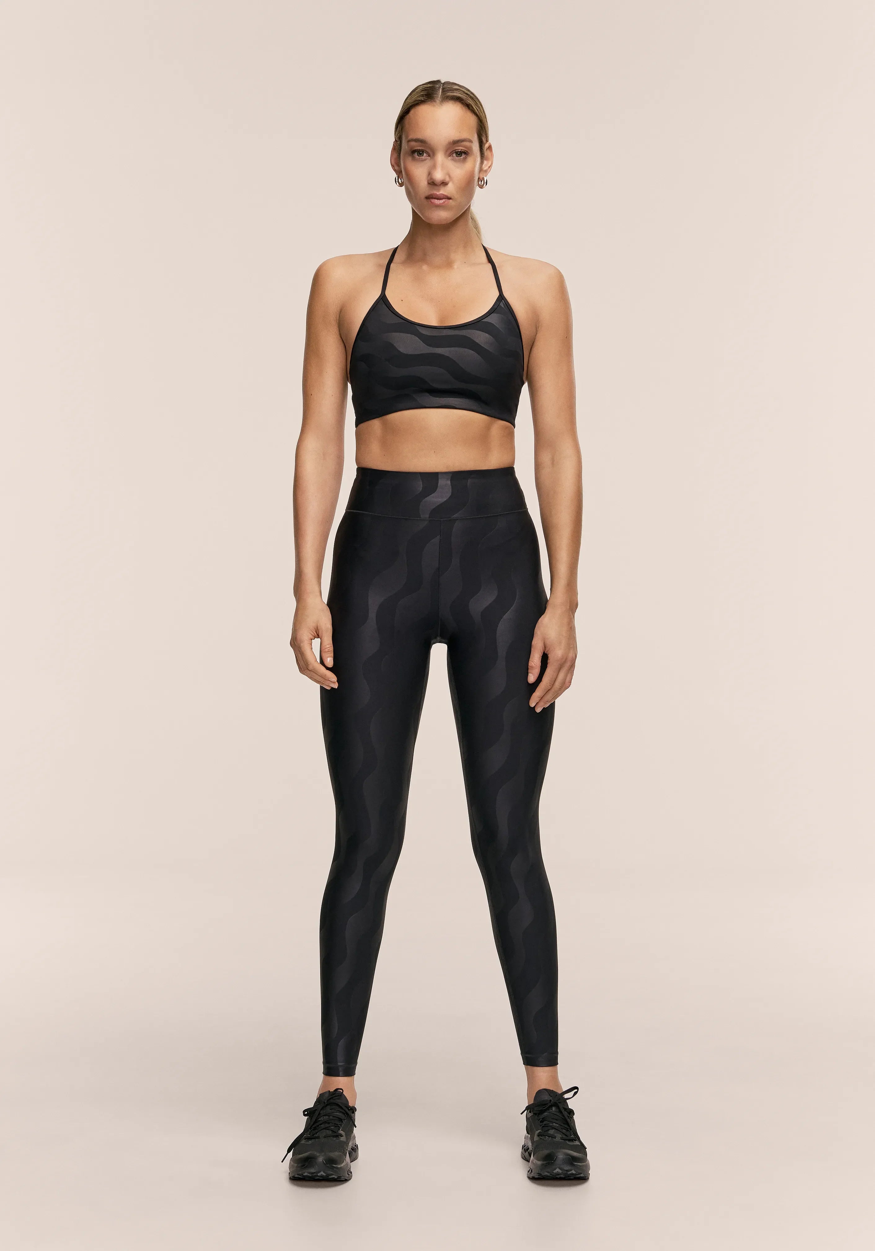 Heat Printed High Waist Tights - Black Geo