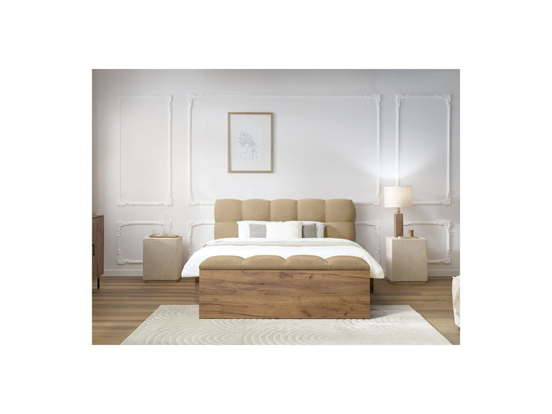 Lit Avec Lattes Massives Pieds En Bois Naturel + Bout De Lit - Kumo - Beige