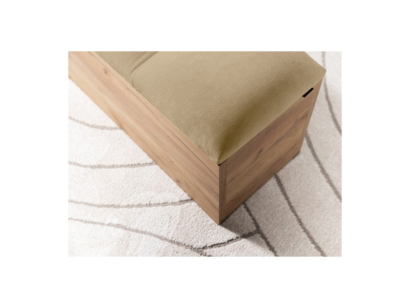 Lit Avec Lattes Massives Pieds En Bois Naturel + Bout De Lit - Kumo - Beige