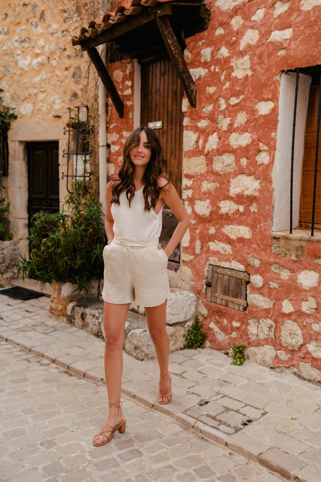 Short Léo Lin Viscosa Beige
