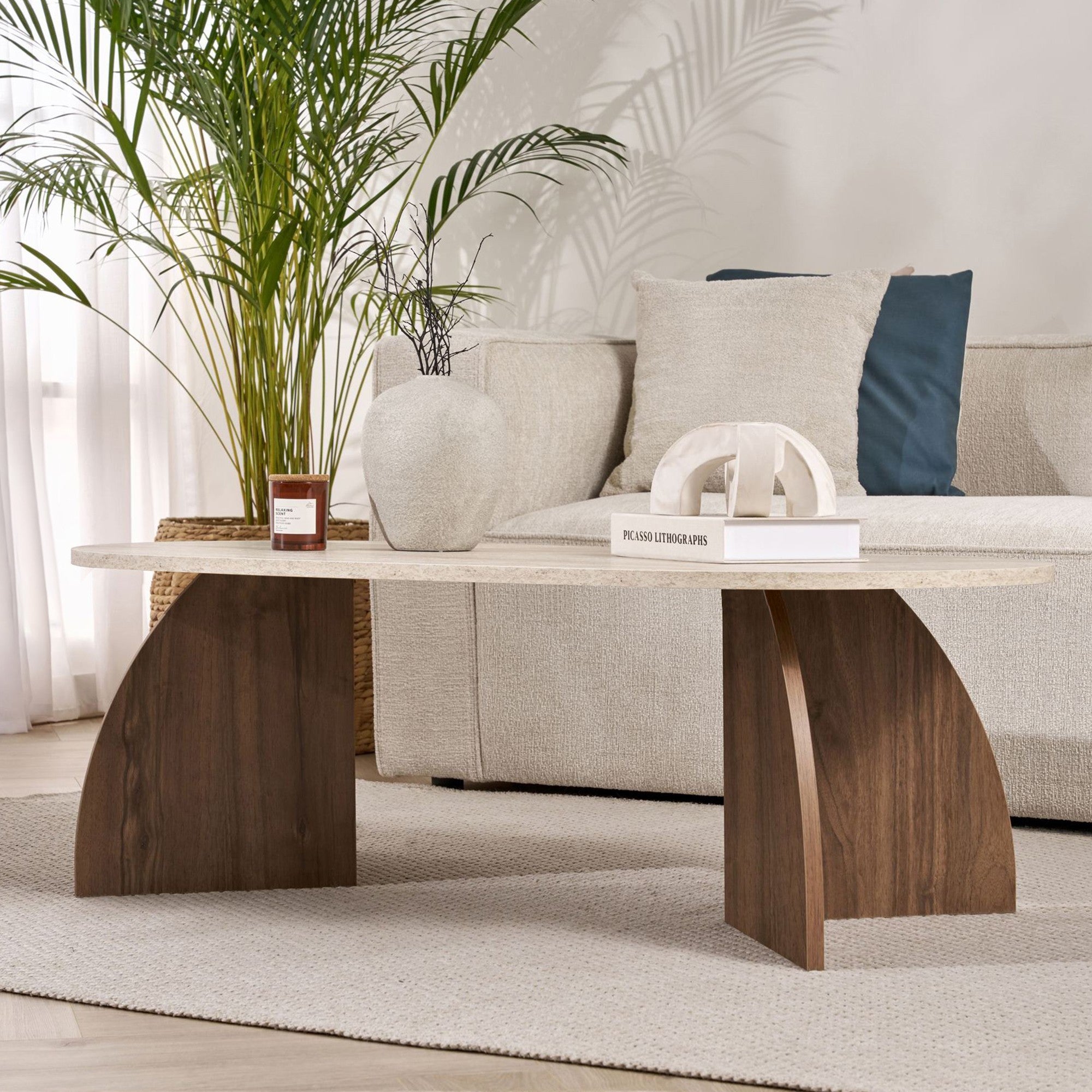 Melina - Coffee Table - Travertine/Venezia Walnut