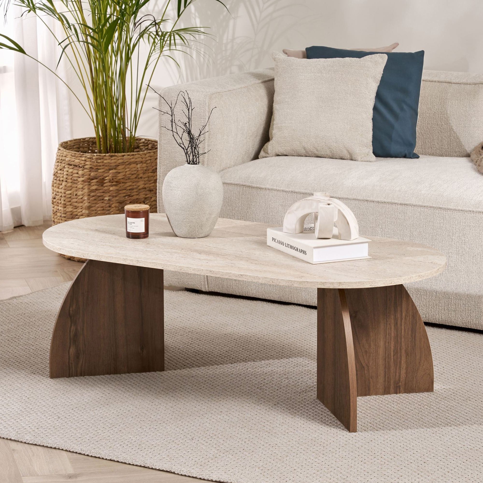 Melina - Coffee Table - Travertine/Venezia Walnut
