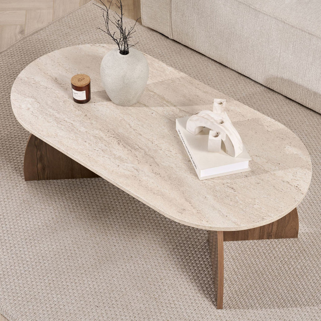 Melina - Coffee Table - Travertine/Venezia Walnut
