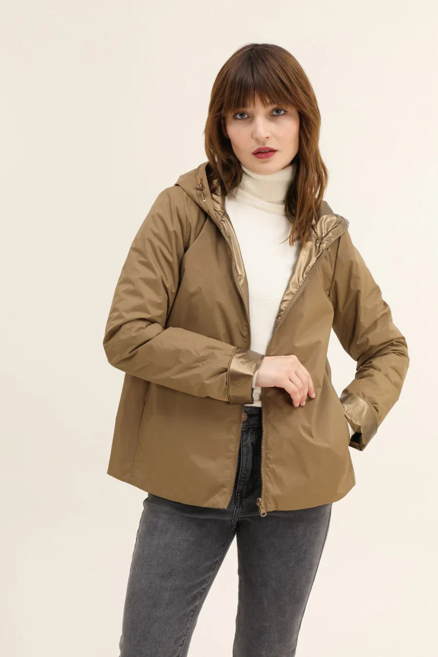Regenjacke Victoria Kurz - Camel Matt/Glänzend