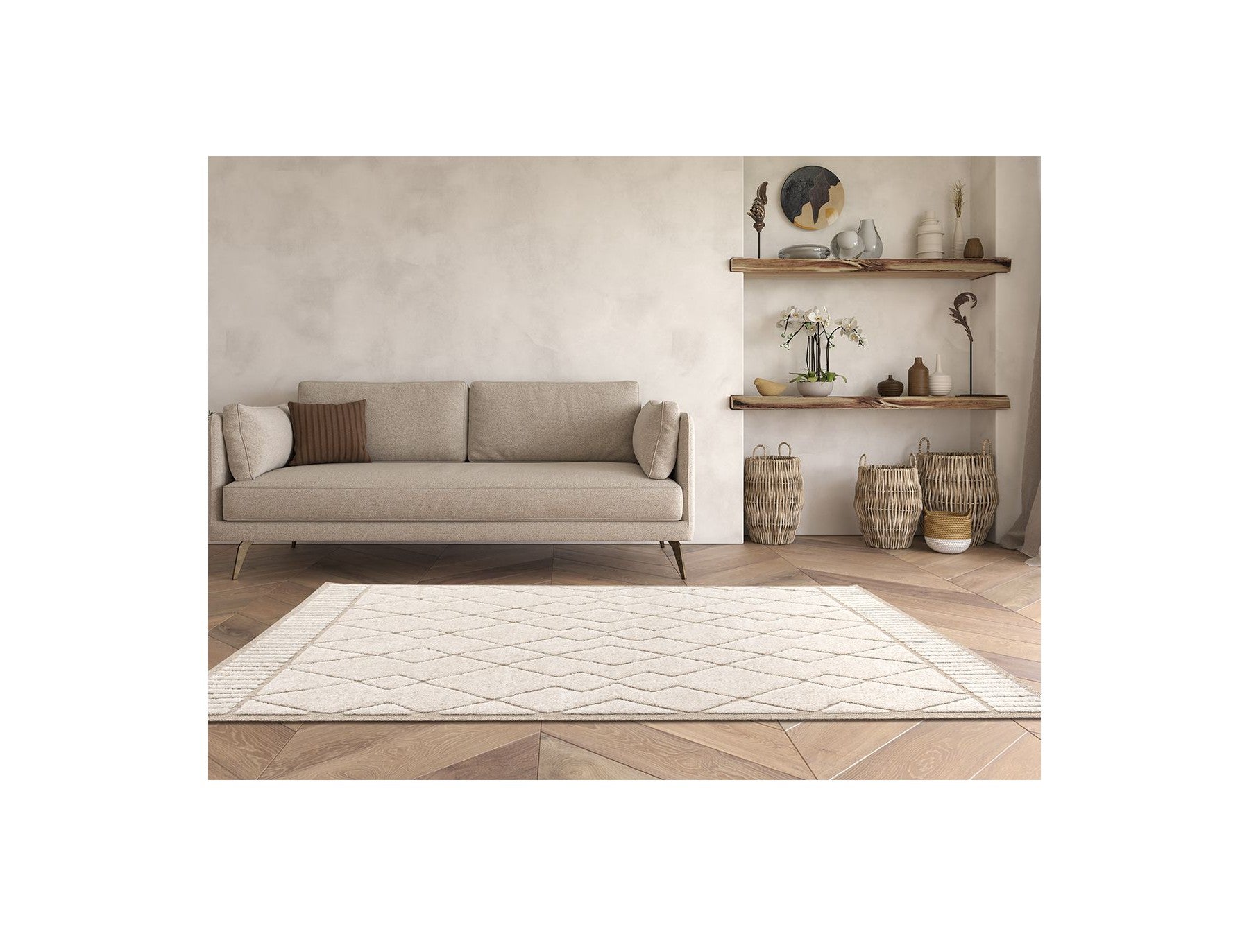 Agosto - Low-Pile Rug - Abstract Pattern - Beige